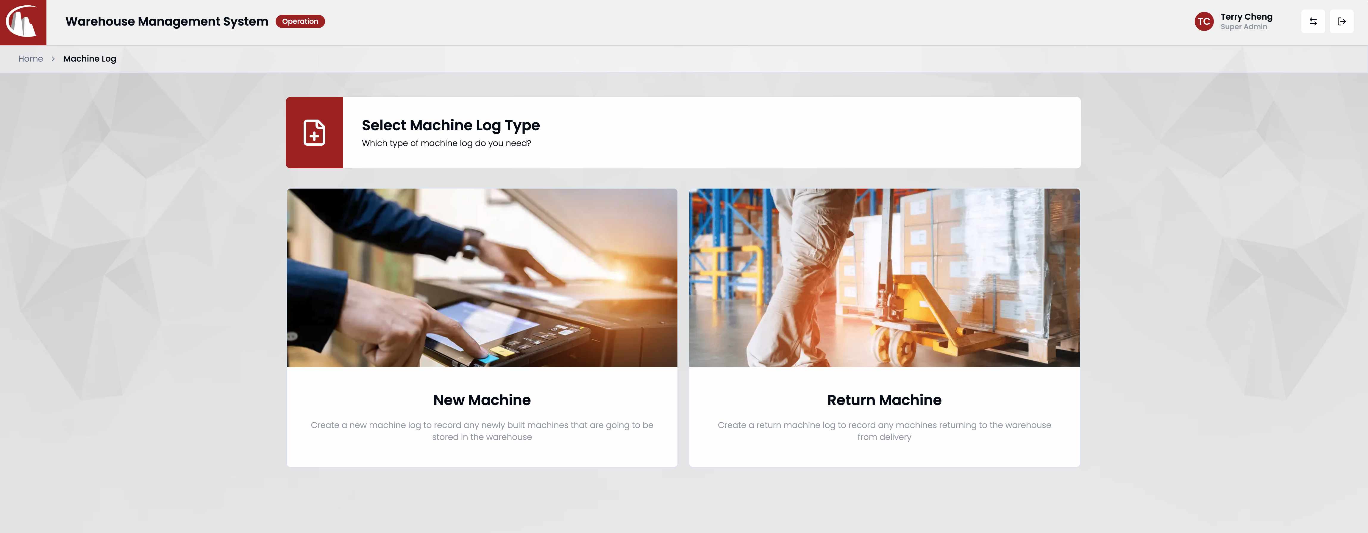 Select log type page