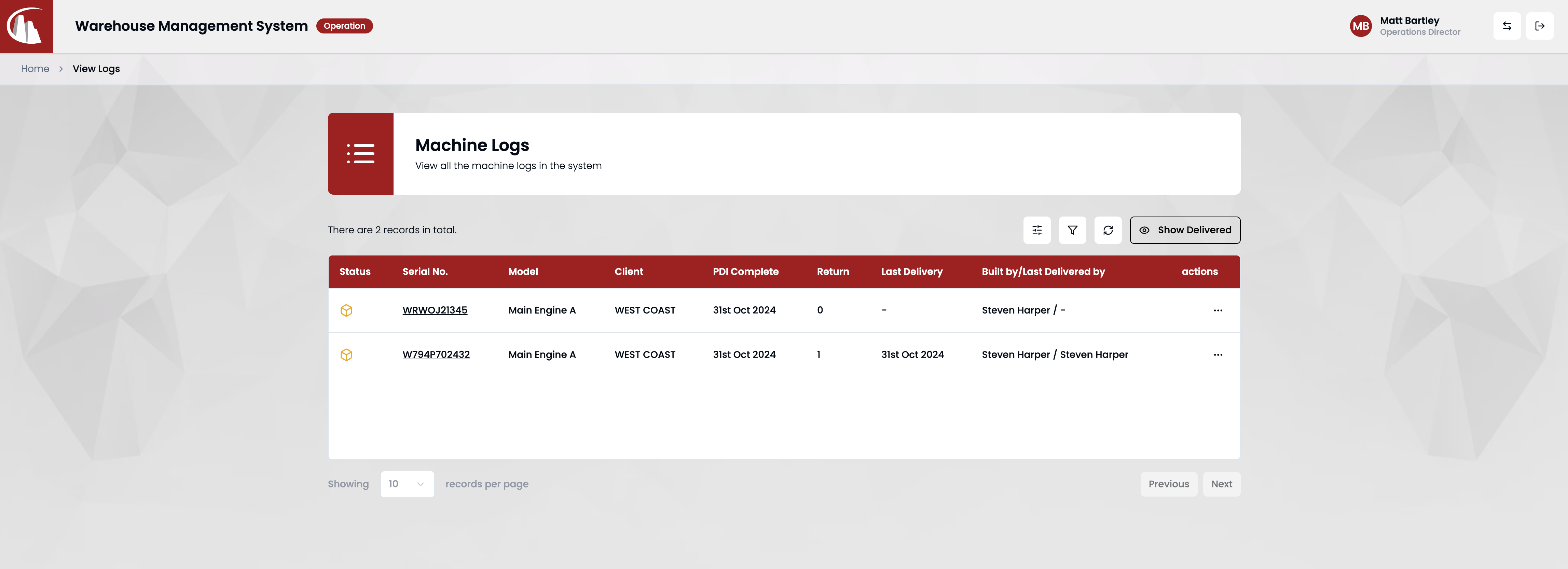 View logs page
