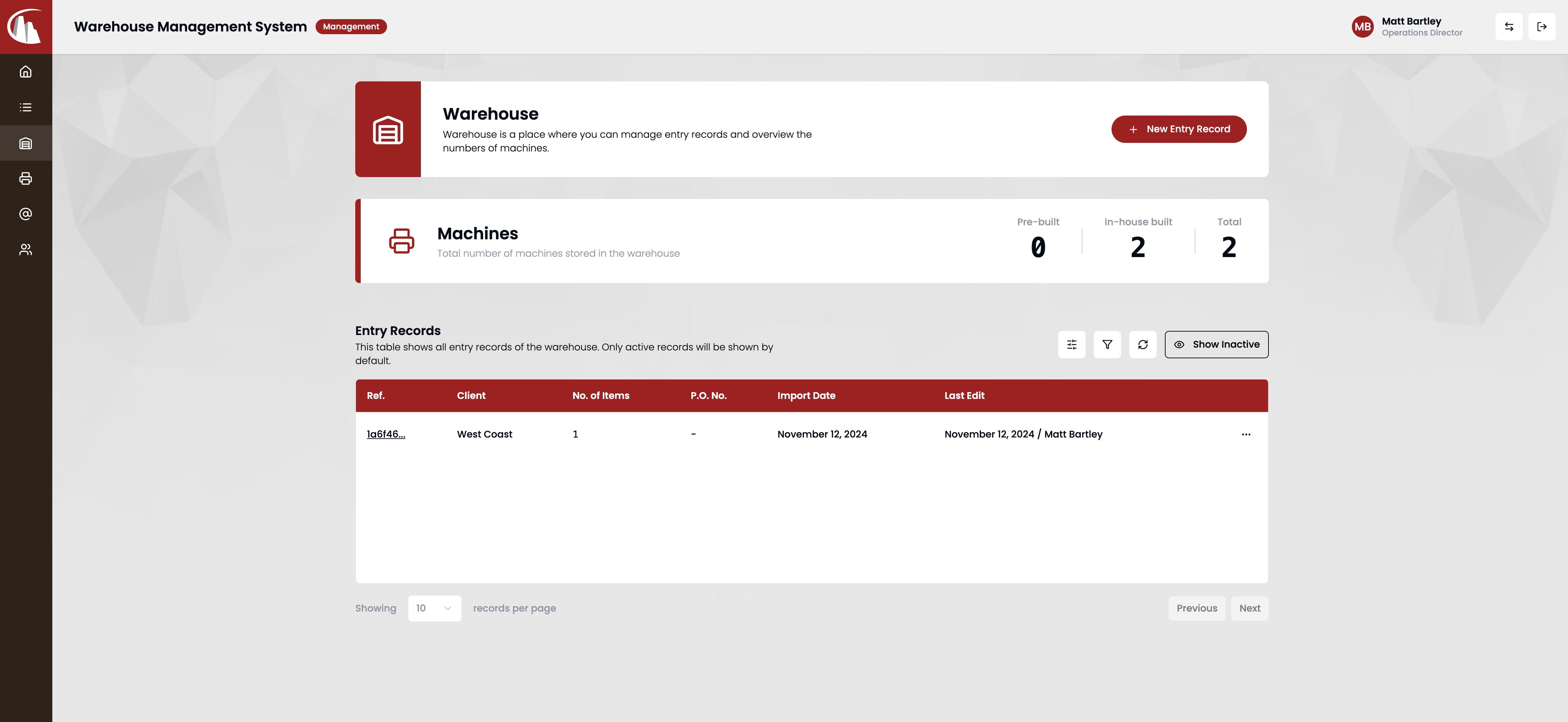 Warehouse page